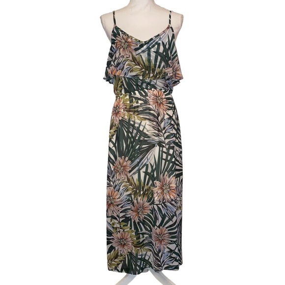 IJoah Brand Maxi Dress Tropical Floral Pattern, Spaghetti Straps, Ruffles, SZ  M - Picture 2 of 6